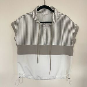 Women NWT Cotton Blend White Tan Top Adjustable Zip Sz L